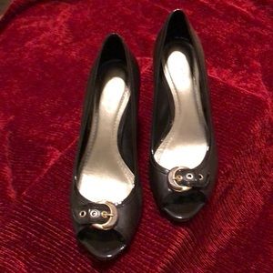 Ann Taylor open toe heels with buckle detail